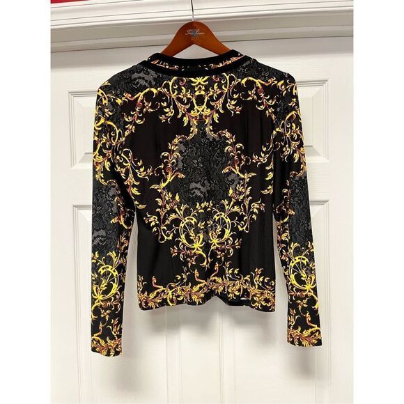 Joseph Ribkoff Black Lace & Gold Vine Print Double Zipper Jacket sz 10 EUC - Picture 6 of 6